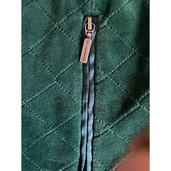 Liz Claiborne Diamond Quilted Emerald Green Velvet Zip Front Vest L - Picture 4 of 5